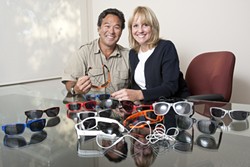 QUITE THE EYEFUL :  Richard Sanpei and Linda Parker Sanpei designed and sell sunglasses specially made to accommodate active lifestyles. - PHOTO BY STEVE E. MILLER