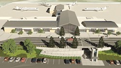 FRIENDLY SKIES:  As shown in this architectural rendering, the proposed new terminal for the SLO County Regional Airport would be much larger and more modern. The total cost of the project is currently estimated at roughly $30 million. - PHOTO COURTESY OF SLO COUNTY REGIONAL AIRPORT