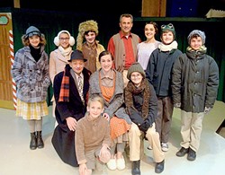 IT'S BEGINNING TO FEEL A LOT LIKE CHRISTMAS:  The cast of 'A Christmas Story' will get even the scroogiest scrooge in the holiday spirit. Back row, from left to right: Esther Jane (Edan Seaton), Helen (Sophia Lea), Scut Farkas (Elliot Peters), Adult Ralphie (Daniel Freeman), Miss Shields (Erin Parsons), Flick (Evan Clausen), and Schwartz (Drew VanderWeele). Front row, from left to right: The Old Man (Mike Mesker), Randy (Coen Carlberg), Mother (Alyson Wren), and Young Ralphie (Phineas Peters). - PHOTO COURTESY OF JAMIE FOSTER