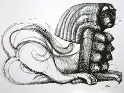 SPHINX :  After being inspired by a documentary on Egypt, Scott created a series of pen and ink drawings of feminized sphinxes. - IMAGE BY DAVID SETTINO SCOTT