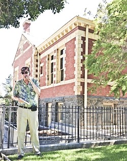 BRICK HOUSE:  Joe tells us about the history of the Carnegie Library, which was built in 1905 and now houses the History Center of SLO County. - PHOTO BY JESSICA PENA