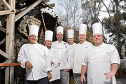 MAGICIANS :  Sample the genius of these great chefs, at bargain prices: from left to right, Jose Garcia (Cliffs); Anthony Reeves (Inn at Morro Bay); Stephen Walls (Apple Farm); Gregg Wangard (Cliffs); David McWilliam (Gardens at Avila); Trevor Lynch (SeaVenture). - PHOTO BY STEVE E. MILLER