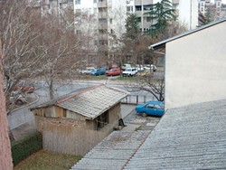 ROOM WITH A VIEW :  A street scene in Skopje, capitol city of the Republic of Macedonia.