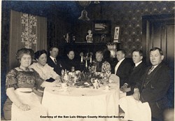GUESS WHO IS COMING TO DINNER? :  The Sauer family of San Luis Obispo the Sauer Adobe across from the Mission is named after them sits down to a Thanksgiving Day dinner at the turn of the century.