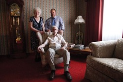 ALL IN THE FAMILY :  Undertaking is traditionally a family business. The Reis family--Irene, Gene (seated), and son Kirk--have operated their funeral home in SLO since 1955. - PHOTO BY STEVE E. MILLER
