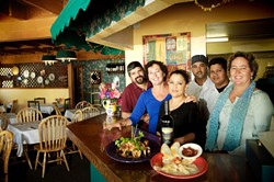 ONE BIG FAMILY :  The staff at Ginas Italian Cuisine in Arroyo Grande includes (left to right) Manuel Estrella, Susie Diggins, Micaela Heredia, Miguel Zambrano, Ramone Larios, and Hilary Kuphal. - PHOTO BY JESSE ACOSTA