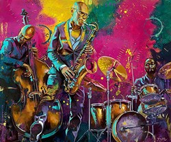 ALL ABOUT THAT BASS:  Artist Colleen Gnos, who also plays bass in the band Fox and Rice, often features other bass players in her jazz-inspired paintings, like 'Spontaneous Groove.' - IMAGE COURTESY OF COLLEEN GNOS