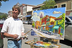 TA-DA!:  Ken Christensen painted the historic acorn clock tower in downtown Paso Robles in 2009 during the Quick Draw event at the inaugural Paso ArtsFest. - PHOTO COURTESY OF KEN CHRISTENSEN