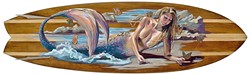UNDER  THE SEA :  Since she learned to surf at age 21, mermaids and scenes of the ocean, like in Blessings (which features a mermaid painted onto a surfboard), have been hallmarks of Colleen Gnos&rsquo; work. - IMAGE COURTESY OF COLLEEN GNOS