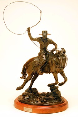 LASSO &rsquo;EM UP:  In the bronze piece Buckaroo, Pat Roberts captures the movement of a cowboy riding his horse and trying to lasso up a cow. - PHOTO COURTESY OF PAT ROBERTS
