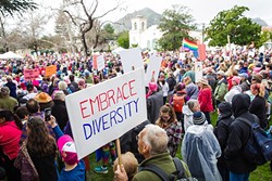 SPEAKING OUT:  Many of the recent protests in SLO were direct responses to actions taken by the newly elected administration of President Donald Trump. - PHOTO BY JAYSON MELLOM