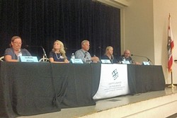 MAKING THEIR CASE:  Five candidates seeking seats on the Arroyo Grande City Council answered questions on homelessness and other issues at a recent candidates forum. - PHOTO BY CHRIS MCGUINNESS