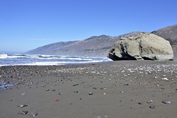 BIG ROCK:  San Carpoforo Creek Beach is one of my favorite places along Highway 1, and it&rsquo;s a great stop after a hike along the Big Sur coast. - PHOTO BY CAMILLIA LANHAM