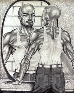 SELF-REFLECTION:  The pencil drawing, 'The Man in the Mirror,' by incarcerated artist Tony Chisom is accompanied by a letter of apology that Chisom wrote to himself for the actions that led to his imprisonment. - IMAGE COURTESY OF ROBERT E. KENNEDY LIBRARY