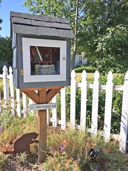 SHARING With the help of a neighbor, Angela Stoll created a space where her neighbors could share their love of books. - PHOTO BY KAREN GARCIA