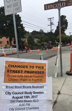 BIKE CITY SLO city will go back to the drawing board on plans for a bike boulevard on Broad and Chorro streets between downtown and Foothill Blvd. The City Council turned down all three design options presented on Aug. 17. - PHOTO BY PETER JOHNSON