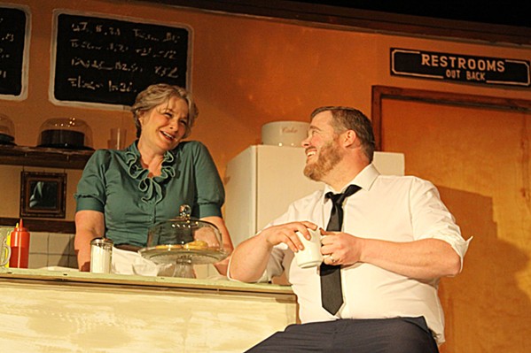 IT'S COLD OUTSIDE A storm that leaves bus riders and its driver stranded at a tiny diner gives an opportunity for love to bloom between Grace (Dawn Doherty) and Carl (Mark Klassen). - PHOTO COURTESY OF THE CAMBRIA CENTER FOR THE ARTS