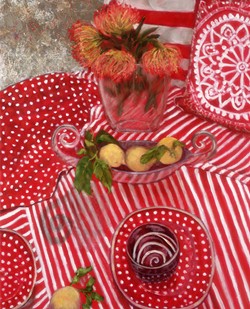 SERIES REGULAR The curved, silver serving bowl in Red, White, and Yellow in Motion is a particular favorite prop of artist Patti Robbins. The bowl finds its way into her still-life paintings time and time again. - IMAGE COURTESY OF PATTI ROBBINS