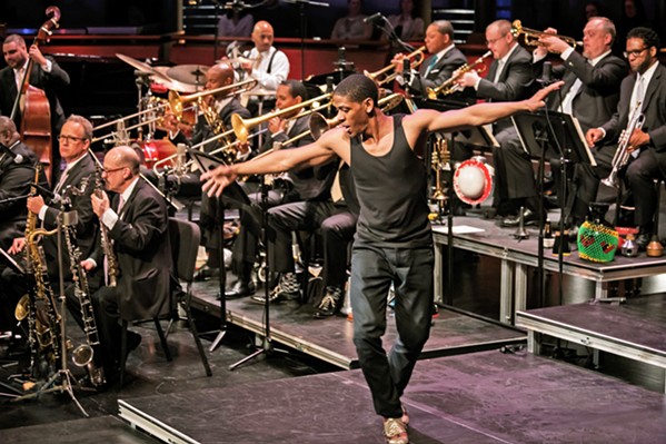 ALL THAT JAZZ Wynton Marsalis conducts the Jazz at Lincoln Center Orchestra at the SLOPAC on Sept. 27, complete with jookin' (street dancing) and tap dancing. - PHOTO COURTESY OF THE JAZZ AT LINCOLN CENTER ORCHESTRA