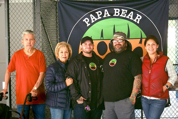 FAMILY BUSINESS Alfred Castaneda, Irene Castaneda, Shay Zepeda, Andy "Papa Bear" Zepeda, and Rachel Salerno are getting ready to start Papa Bear's Fine Cannabis and Better Living Delivery in SLO County. - PHOTO BY AIDAN MCGLOIN
