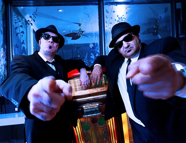 'RUBBER BISCUIT' The Blues Brother Revue, with Keiron Laffery as Elwood (left) and Wayne Catania as Jake, plays the Clark Center on March 22. - PHOTO COURTESY OF THE BLUES BROTHERS REVUE