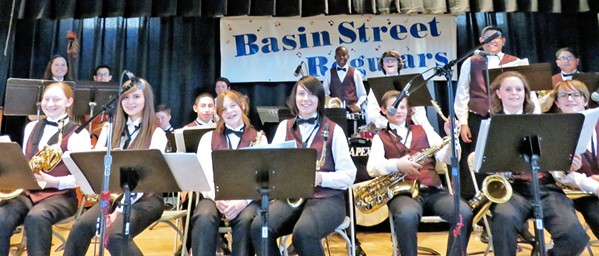 HOT JAZZ KIDS The Tevis Ranger Junior High School Jazz Band will play hot swingin' jazz at the Basin Street Regulars' April 28 concert, in the Pismo Vets' Hall. - PHOTO COURTESY OF TEVIS RANGER JUNIOR HIGH SCHOOL JAZZ BAND