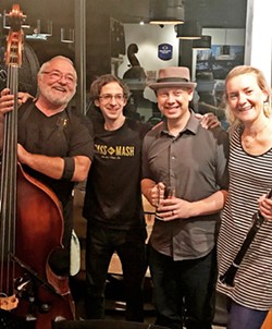 ALL THAT JAZZ (left to right) Beda's Biergarten proprietor Beda Schmidthues and Twice Cooked Jazz members James Gallardo, Forrestt Williams, and Laura Foxx will be at the third annual BedaFest on June 29, at Hacienda Antigua. - PHOTO COURTESY OF BEDAFEST