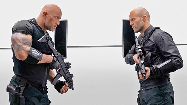 TEAM WORK Lawman Luke Hobbs (Dwayne Johnson, left) teams up with outcast Deckard Shaw (Jason Statham) to stop a genetically enhanced villain, in Fast &amp; Furious Presents: Hobbs &amp; Shaw. - PHOTO COURTESY OF UNIVERSAL PICTURES