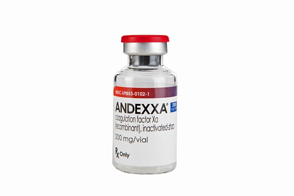 THE ANTIDOTE Andexxa, andexanet alfa, is the only antidote approved to reverse bleeding in people taking Eliquis, and while Andexxa is widely available in densely populated areas of the U.S., its $24,000 a dose price tag has kept it off hospitals' shelves in regions like the Central Coast. - PHOTO COURTESY OF PORTOLA PHARMACEUTICALS
