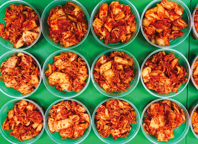 STARTING DISH Made fresh for every pop-up at Benny's Kitchen, Bap Jo's kimchi includes Napa cabbage, gochugaru flakes, garlic, salted shrimp, daikon radish, and green onion fermented at room temperature for three to four days until it's a perfect blend of briny, spicy, savory deliciousness.
