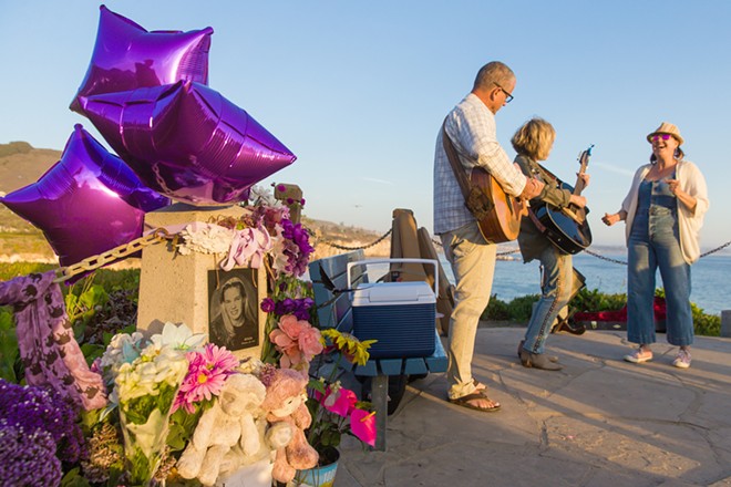 JUBILATION Following the trial verdict, music band Fam Jam performed some favorite songs of the Smart family at Kristin Smart's memorial site in Shell Beach.