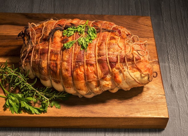 THE WHOLE TURDUCKEN Thar she blows! Witness a baked turducken, awaiting carving, which could grace your table through any number of online retailers, including Goldbelly, Hebert's Specialty Meats, the Cajun Grocer, and others.