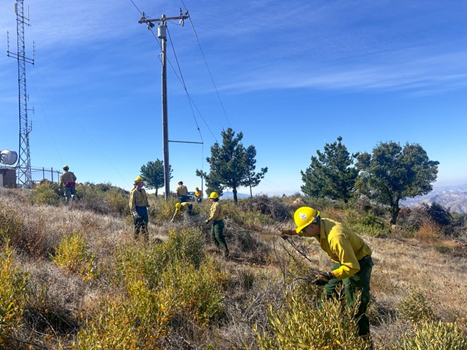 Los Padres Forest Service rangers remove brush and vegetation near La Cumbre Peak off Camino Cielo Road, north of the city of Santa Barbara.