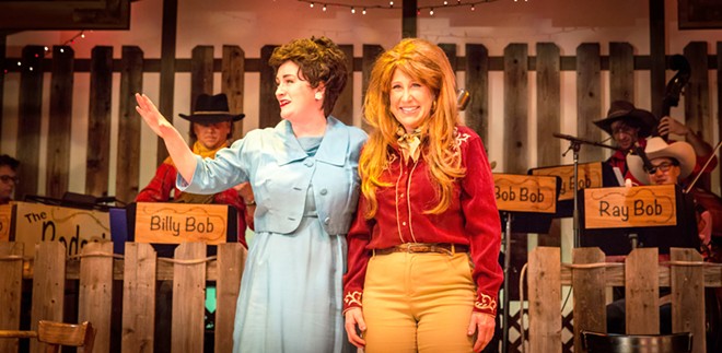 THE BEST OF FRIENDS Patsy Cline (Greta Kleckner, left) and Louise Seger (Suzy Newman) stand together onstage after solidifying their friendship.