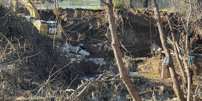 FURTHER SETBACK A January 2023 storm eroded Atascadero Creek (pictured) and left the city with more than $260,000 in emergency repairs. Atascadero now faces a lawsuit about its alleged improper maintenance of Graves Creek that runs parallel to the stream.