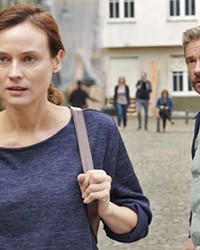 DANGER EVERYWHERE Mossad operative, Rachel (Diane Kruger), walks away from her handler, Thomas (Martin Freeman), in the 2019 spy thriller, The Operative, screening on HBO.