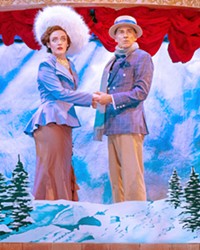 SNOW GLOBE THEATER Home for the Holidays, a new virtual cabaret from PCPA, will feature an hour-long marathon of song and dance numbers from several performers, including Andrew Philpot (pictured here with Taylor Hart in a snowy scene from PCPA's A Gentleman's Guide to Love and Murder).