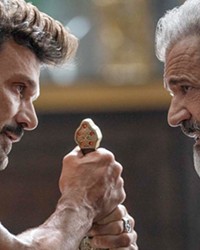 249 WAYS TO DIE Ex-Special Forces operative Roy Pulver (Frank Grillo, left) faces off against Col. Clive Ventor (Mel Gibson), in Boss Level, a time-loop action flick on Hulu.