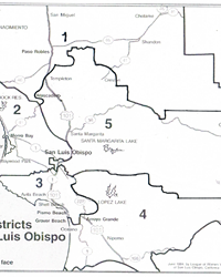 FIVE DISTRICTS SLO County is starting its redistricting work with a July 20 hearing. Pictured are the five current supervisorial districts, drawn in 2011.
