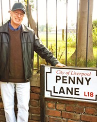 PILGRIMAGE Shown here at Penny Lane, Beatles expert Mark Brickley, author of Postcards from Liverpool: Beatles Moments &amp; Memories , will present via Zoom his multimedia presentation The Beatles Road to Stardom: 1956-1964, on Sept. 8, through the SLO County Public Library.