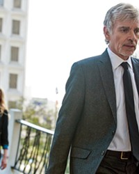 THE HARDER THEY FALL Disgraced lawyer Billy McBride (Billy Bob Thornton, right) teams with real estate agent and DUI lawyer Patty Solis-Papagian (Nina Arianda, left) to take on impossible cases, in Goliath, a neo-noir TV series set in sunny LA, screening on Amazon Prime.