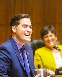 NEW SUPE San Luis Obispo County 4th District Supervisor Jimmy Paulding grins as he takes his seat on the Board of Supervisors dais for the first time Jan. 3.
