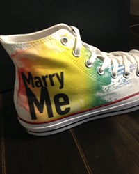 NEW SHOES BLUES :  San Francisco&rsquo;s Converse store came out in support of Pride and the recent Supreme Court decisions involving gay marriage.
