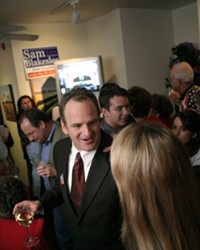 A WINNING PARTY :  Supporters of Sam Blakeslee, the Republican winner of the 33rd Assembly district race, gathered early at Corner View Restaurant in San Luis Obispo to celebrate.