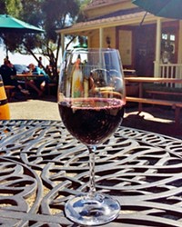 WINE IS FINE:  A glass of Baileyana&rsquo;s Trenza label Obispan red blend goes down easy on a sunny Labor Day weekend.