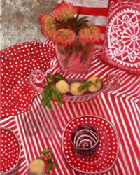 SERIES REGULAR The curved, silver serving bowl in Red, White, and Yellow in Motion is a particular favorite prop of artist Patti Robbins. The bowl finds its way into her still-life paintings time and time again.