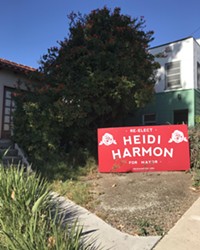 SIGN FIGHT Supporters of SLO mayoral candidate T. Keith Gurnee have alleged that Mayor Heidi Harmon’s campaign signs, like this one on Johnson Avenue, are larger than city code allows. But SLO officials say a recent U.S. Supreme Court case has rendered its sign rules unconstitutional.