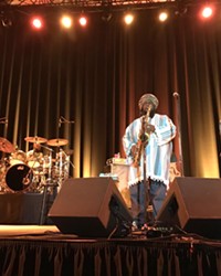 JAZZ LEGENDS Tenor saxophonist Kamasi Washington (center) and his seven-piece band, which included Patrice Quinn, Tony Austin, Ryan Porter, and Ronald Bruner Jr. (left to right), wowed the Fremont Theater on Oct. 20.