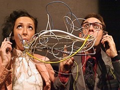 HOW CURIOUS IT IS! AND BIZARRE! :  Mr. and Mrs. Martin (Chase Mullins and Natalie Roy) spew mouthfuls of misunderstanding in Cal Poly Theatre Department&rsquo;s The Bald Soprano. - PHOTO BY TIM DUGAN