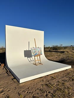 PHOTOS COURTESY OF CHARLES SMITH - THE SETUP Artist Kevin Cincotta draws inspiration from nature. He sets up his canvas and paints in the desert, where he's able to fully connect with the earth around him.